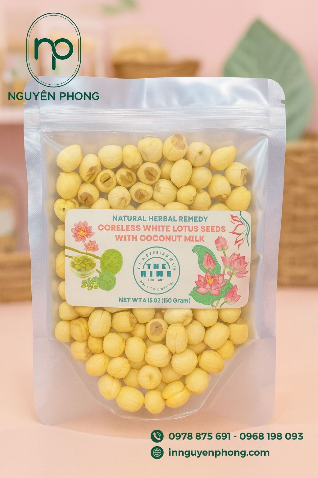 Mẫu tem nhãn hạt sen sấy hình chữ nhật 